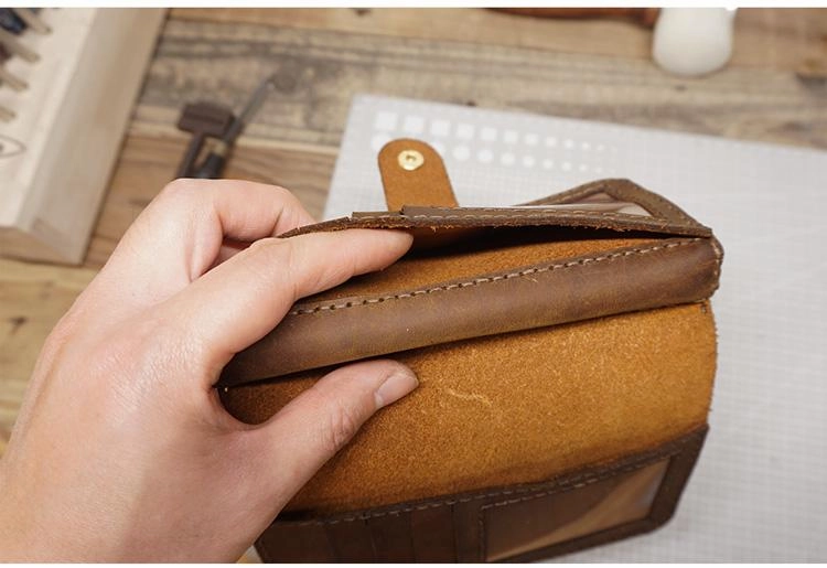Handmade Leather Mens Bifold Long Wallet Clutch Checkbook Wallet Lots Cards Long Wallet for Men