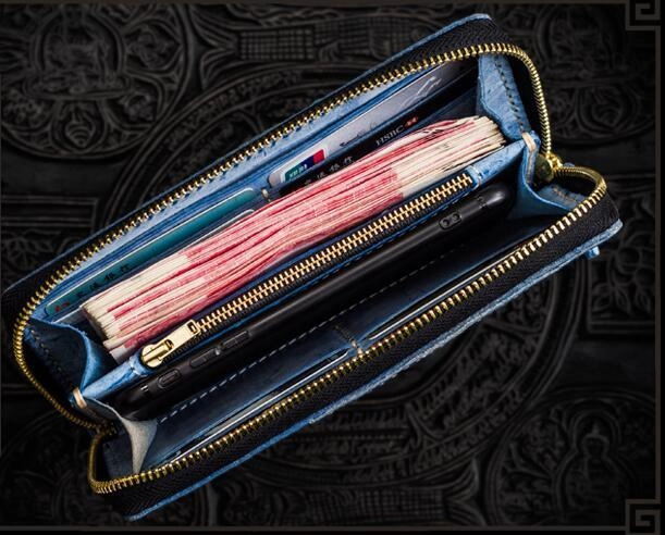 Handmade Leather Mens Biker Chain Wallet Cool Leather Wallet Long Clutch Wallets for Men