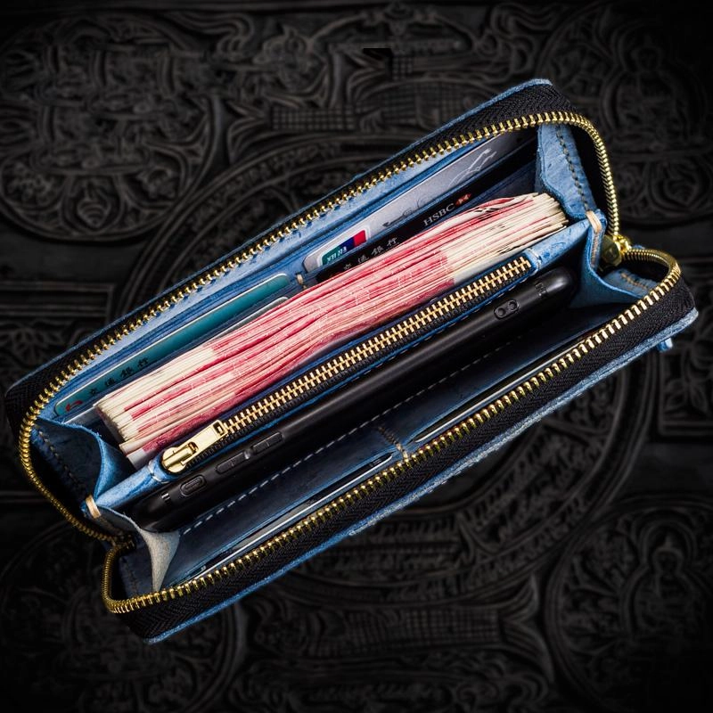 Handmade Leather Mens Biker Chain Wallet Cool Leather Wallet Long Clutch Wallets for Men