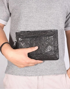 Handmade Leather Mens Black Cool Long Wallet Wirstlet Bag Ultra Thin Clutch Wallet for Men