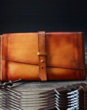 Handmade Leather Mens Brown Bifold Long Wallet Vintage Cool Clutch Wallet for Men