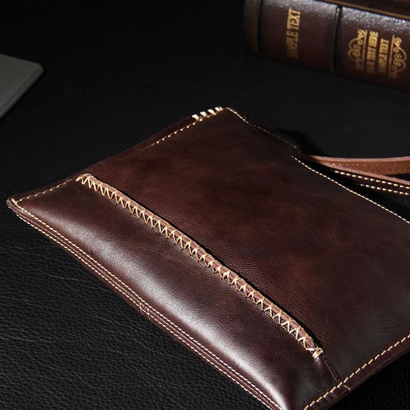 Handmade Leather Mens Brown Clutch Vintage Wristlet Wallet Clutch Wallet for Men