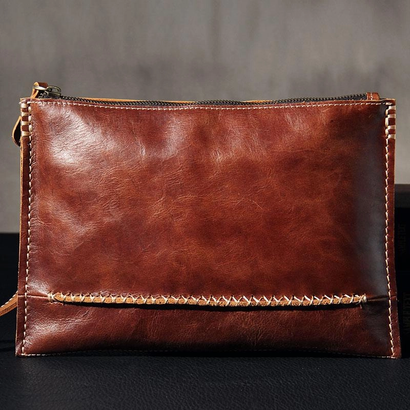Handmade Leather Mens Brown Clutch Vintage Wristlet Wallet Clutch Wallet for Men