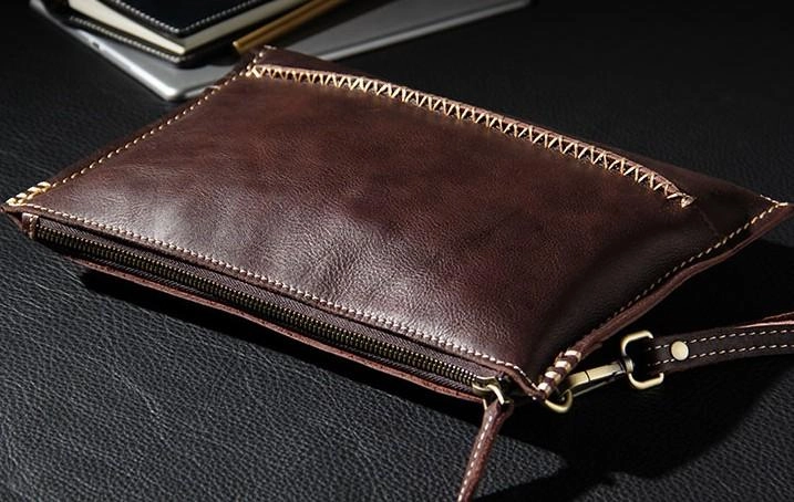 Handmade Leather Mens Brown Clutch Vintage Wristlet Wallet Clutch Wallet for Men