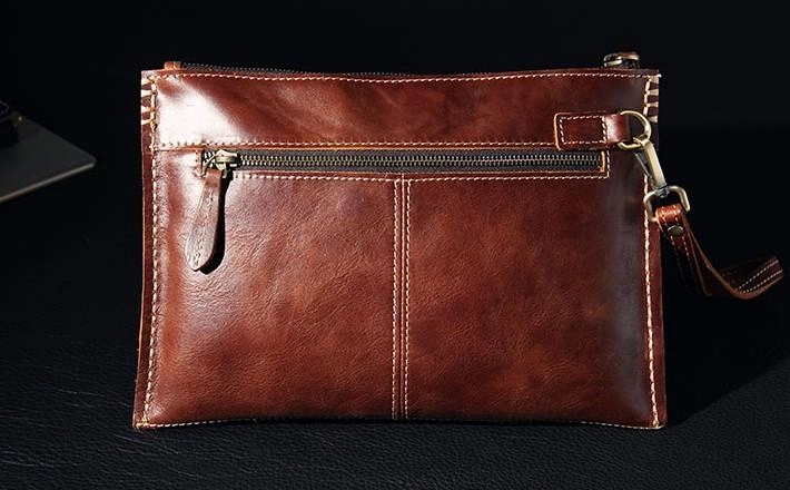 Handmade Leather Mens Brown Clutch Vintage Wristlet Wallet Clutch Wallet for Men