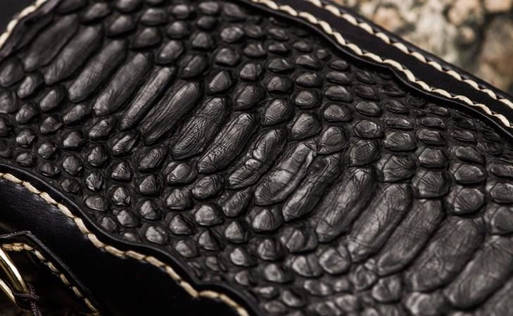 Handmade Leather Mens Chain Biker Wallet Leather Clutch Wallet Cool Long Wallets for Men