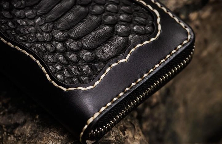 Handmade Leather Mens Chain Biker Wallet Leather Clutch Wallet Cool Long Wallets for Men