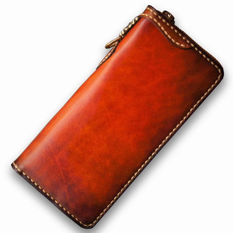 Handmade Leather Mens Chain Biker Wallets Cool Leather Wallet Long Clutch Wallet for Men