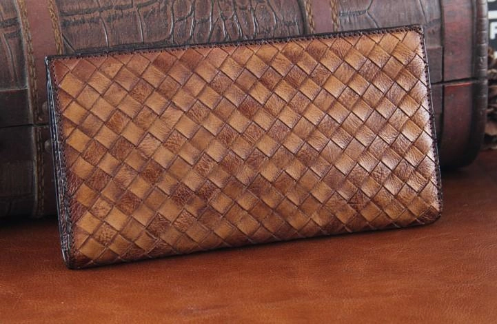 Handmade Leather Mens Clutch Cool Braided Wallet Clutch Wristlet Wallet for Men