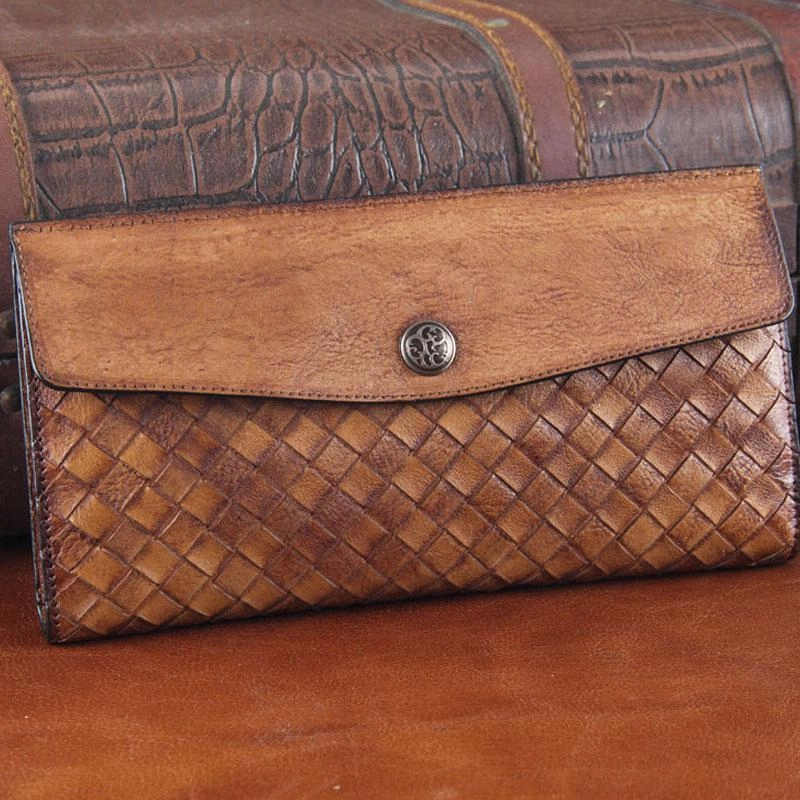 Handmade Leather Mens Clutch Cool Braided Wallet Clutch Wristlet Wallet for Men