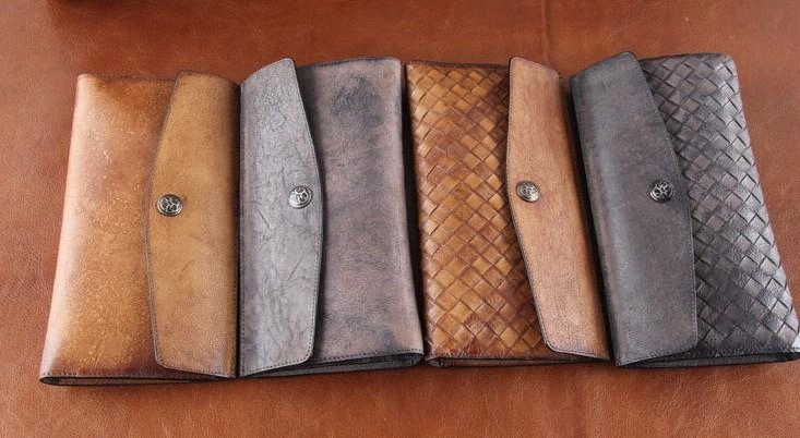 Handmade Leather Mens Clutch Cool Braided Wallet Clutch Wristlet Wallet for Men