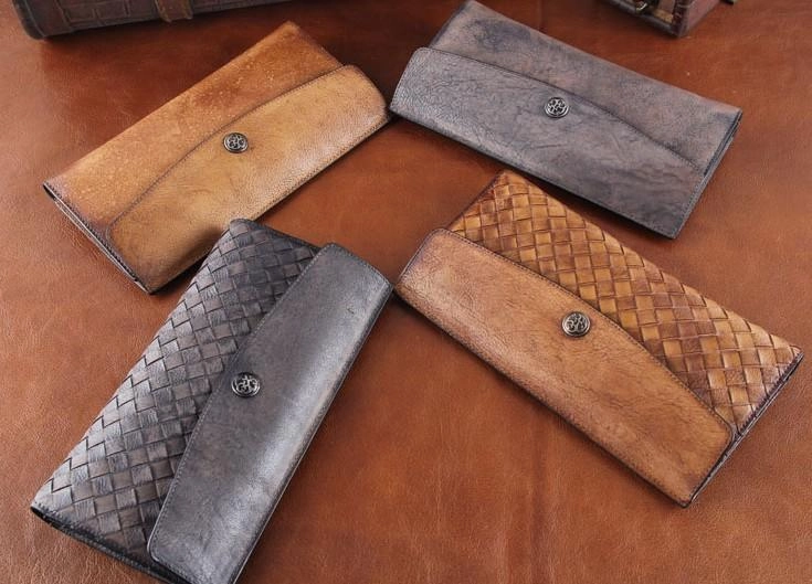 Handmade Leather Mens Clutch Cool Braided Wallet Clutch Wristlet Wallet for Men