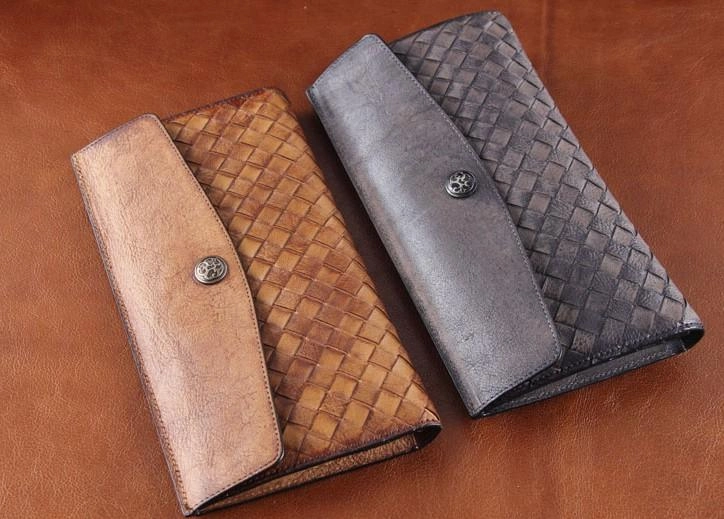 Handmade Leather Mens Clutch Cool Braided Wallet Clutch Wristlet Wallet for Men