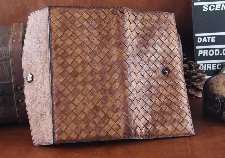 Handmade Leather Mens Clutch Cool Braided Wallet Clutch Wristlet Wallet for Men
