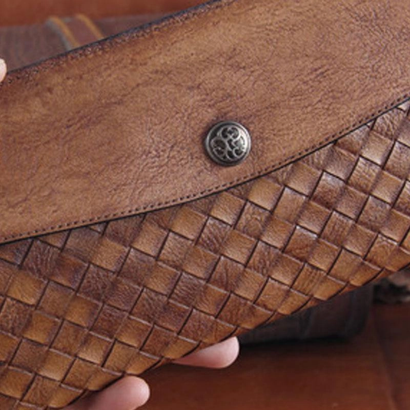 Handmade Leather Mens Clutch Cool Braided Wallet Clutch Wristlet Wallet for Men