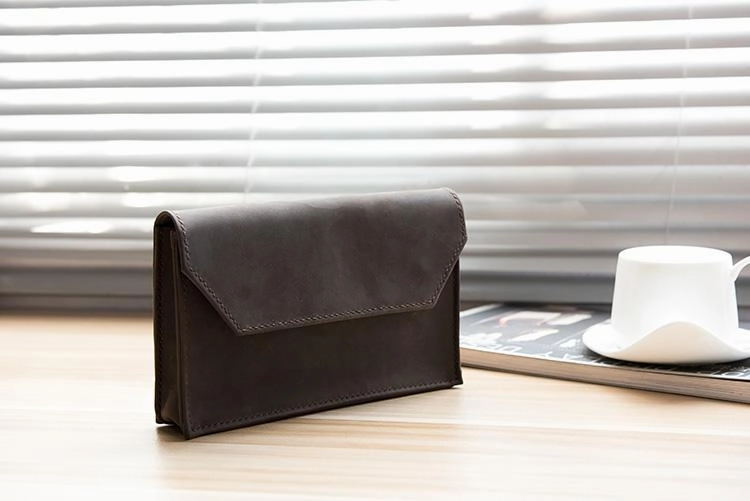 Handmade Leather Mens Clutch Cool Large Wallet Clutch Wristlet Wallet for Men