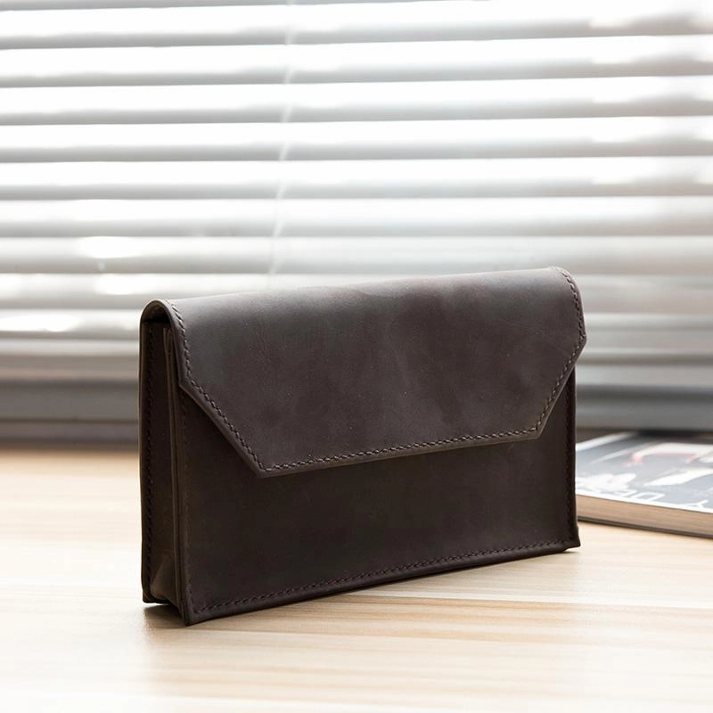 Handmade Leather Mens Clutch Cool Large Wallet Clutch Wristlet Wallet for Men