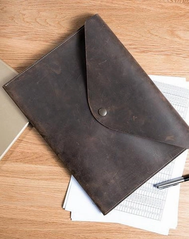 Handmade Leather Mens Clutch Cool Slim Wallet Envelope Clutch Wristlet Wallet for Men