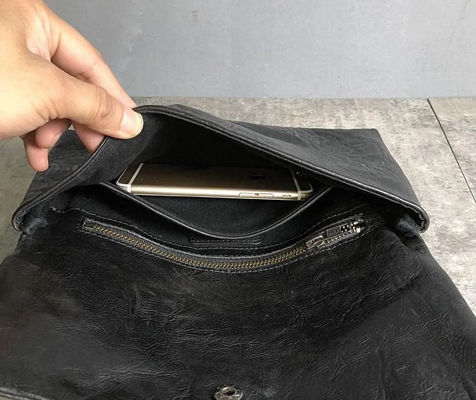 Handmade Leather Mens Clutch Cool Slim Wallet Zipper Clutch Wristlet Wallet for Men