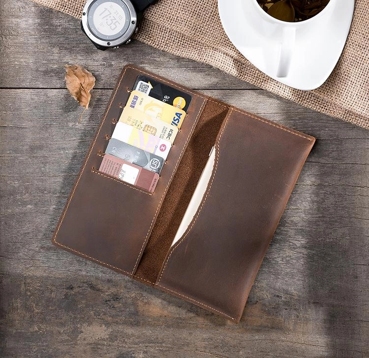 Handmade Leather Mens Clutch Wallet Cool Leather Wallet Long Phone Wallets for Men