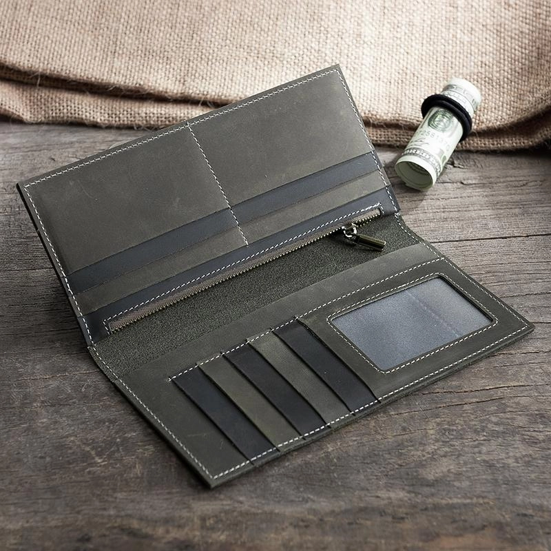 Handmade Leather Mens Clutch Wallet Cool Leather Wallet Long Phone Wallets for Men