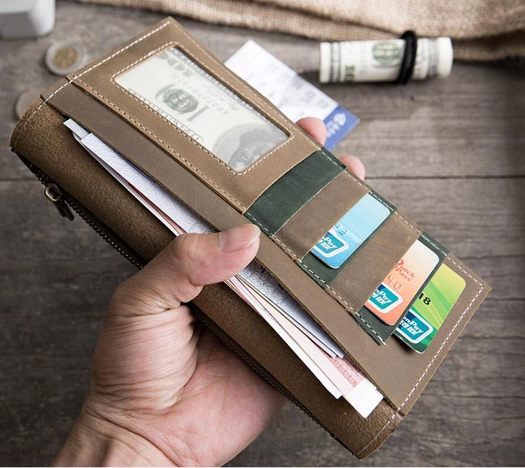 Handmade Leather Mens Clutch Wallet Cool Leather Wallet Long Phone Wallets for Men