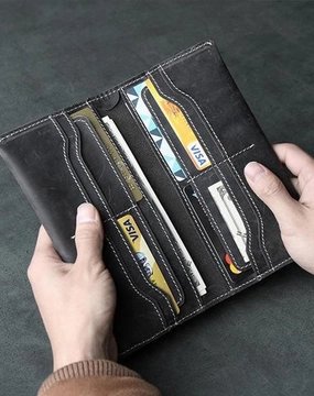 Handmade Leather Mens Clutch Wallet Cool Leather Wallet Long Phone Wallets for Men