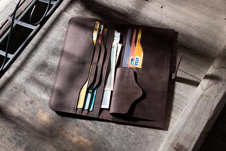Handmade Leather Mens Clutch Wallet Cool Leather Wallet Long Phone Wallets for Men