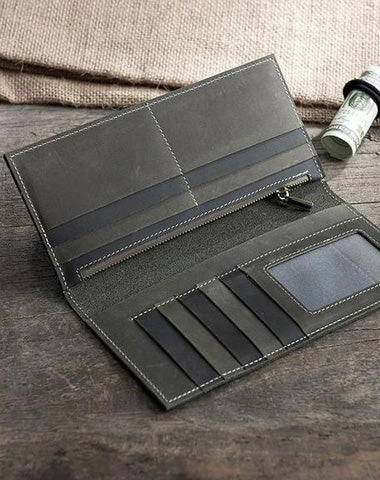 Handmade Leather Mens Clutch Wallet Cool Leather Wallet Long Phone Wallets for Men