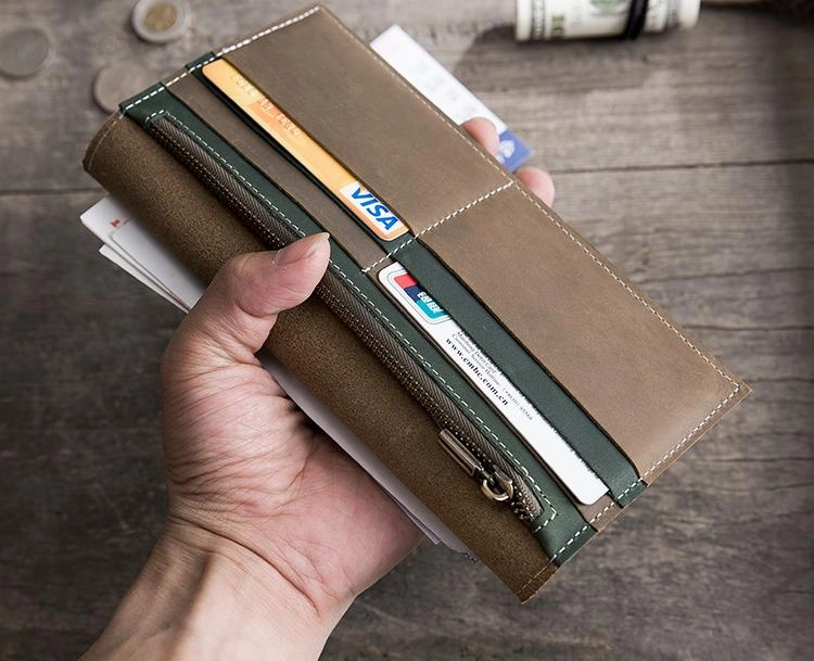 Handmade Leather Mens Clutch Wallet Cool Leather Wallet Long Phone Wallets for Men