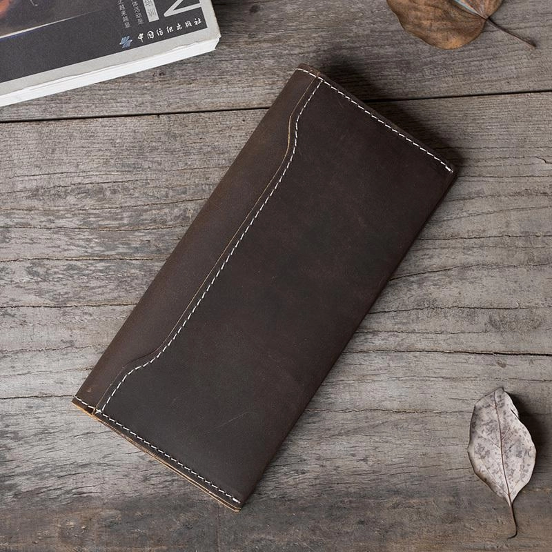 Handmade Leather Mens Clutch Wallet Cool Leather Wallet Long Phone Wallets for Men