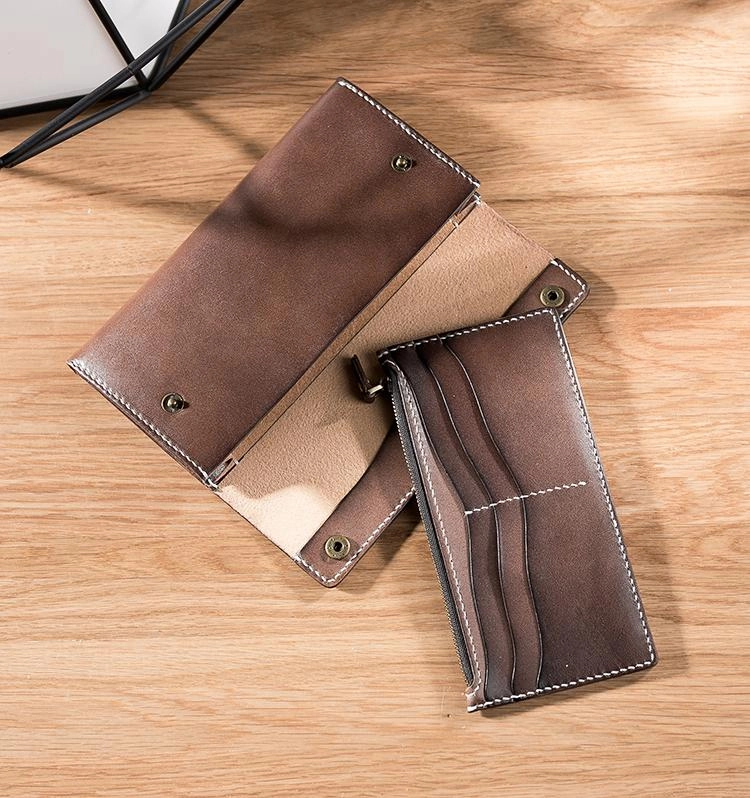 Handmade Leather Mens Clutch Wallet Cool Leather Wallet Long Phone Wallets for Men