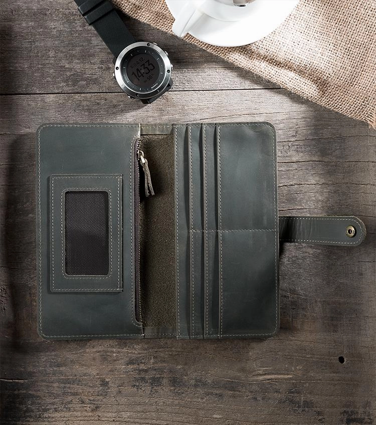 Handmade Leather Mens Clutch Wallet Cool Leather Wallet Long Phone Wallets for Men