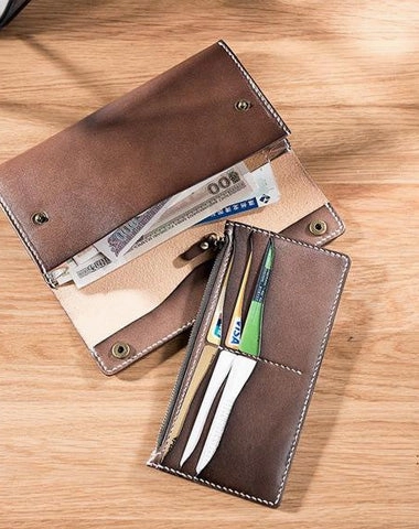 Handmade Leather Mens Clutch Wallet Cool Leather Wallet Long Phone Wallets for Men