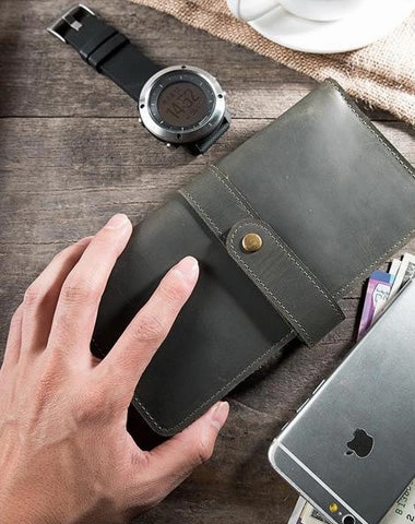 Handmade Leather Mens Clutch Wallet Cool Leather Wallet Long Phone Wallets for Men