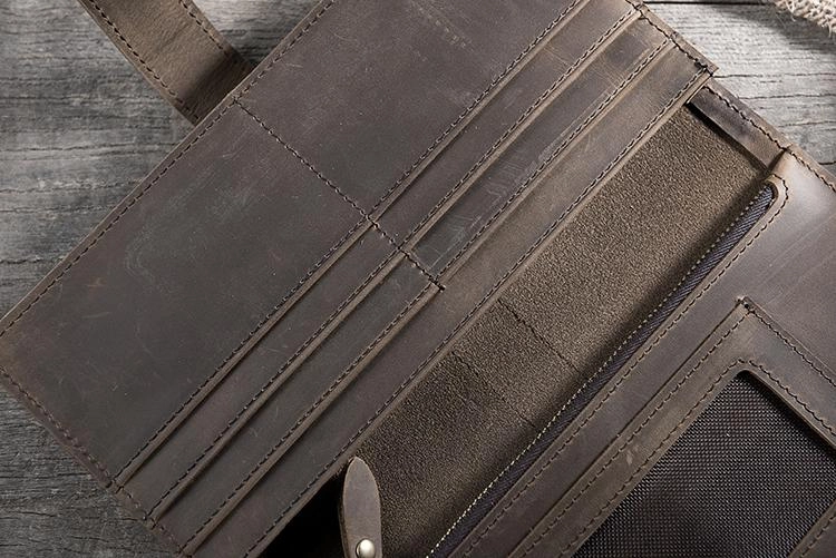Handmade Leather Mens Clutch Wallet Cool Leather Wallet Long Phone Wallets for Men
