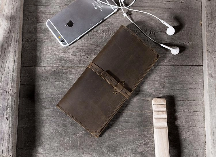 Handmade Leather Mens Clutch Wallet Cool Leather Wallet Long Phone Wallets for Men
