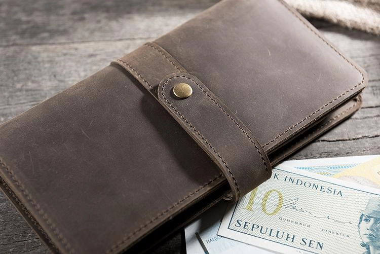 Handmade Leather Mens Clutch Wallet Cool Leather Wallet Long Phone Wallets for Men