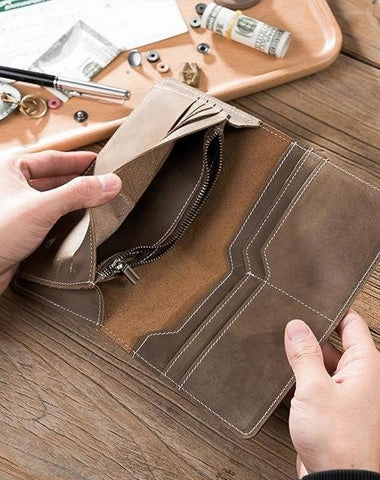 Handmade Leather Mens Clutch Wallet Cool Leather Wallet Long Phone Wallets for Men