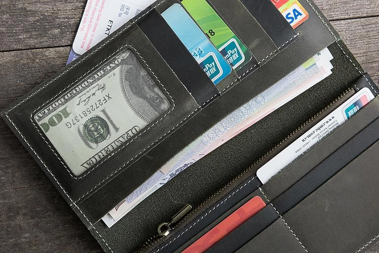 Handmade Leather Mens Clutch Wallet Cool Leather Wallet Long Phone Wallets for Men