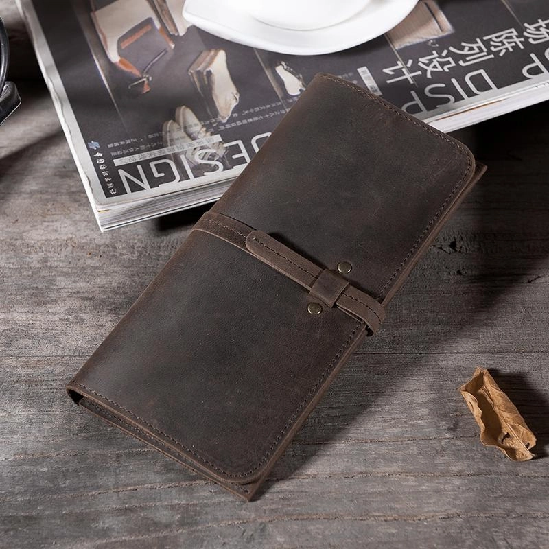 Handmade Leather Mens Clutch Wallet Cool Leather Wallet Long Phone Wallets for Men