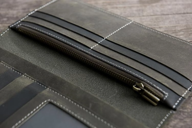 Handmade Leather Mens Clutch Wallet Cool Leather Wallet Long Phone Wallets for Men
