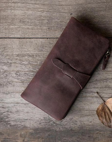 Handmade Leather Mens Clutch Wallet Cool Leather Wallet Long Phone Wallets for Men