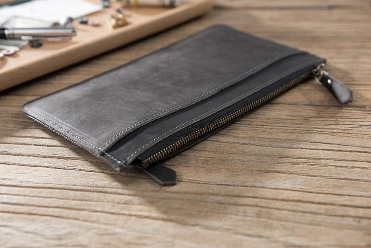 Handmade Leather Mens Clutch Wallet Cool Leather Wallet Zipper Phone Wallets for Men