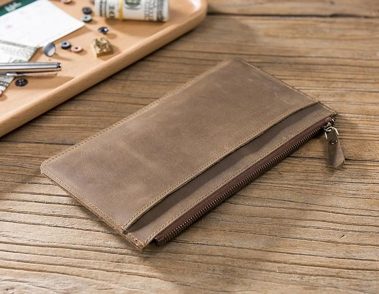 Handmade Leather Mens Clutch Wallet Cool Leather Wallet Zipper Phone Wallets for Men