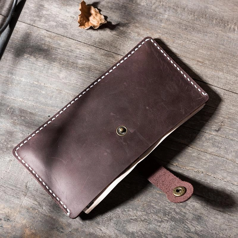 Handmade Leather Mens Clutch Wallet Cool Slim Leather Wallet Long Phone Wallets for Men
