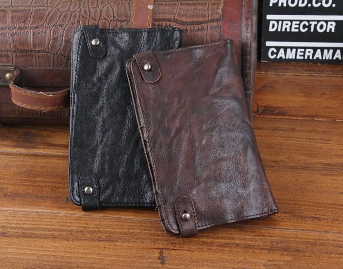 Handmade Leather Mens Cool Long Leather Wallet Bifold Clutch Wallet for Men