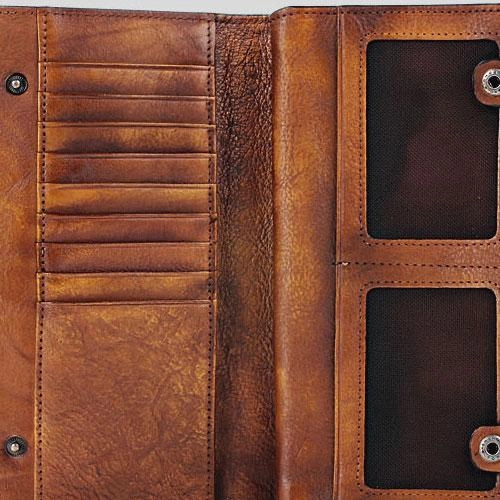 Handmade Leather Mens Cool Long Leather Wallet Bifold Clutch Wallet for Men