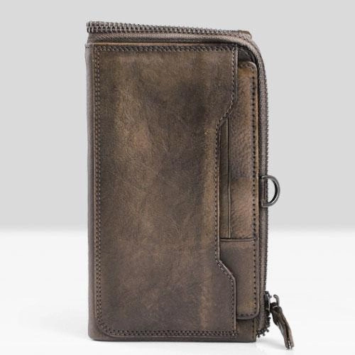 Handmade Leather Mens Cool Long Leather Wallet Bifold Clutch Wallet for Men