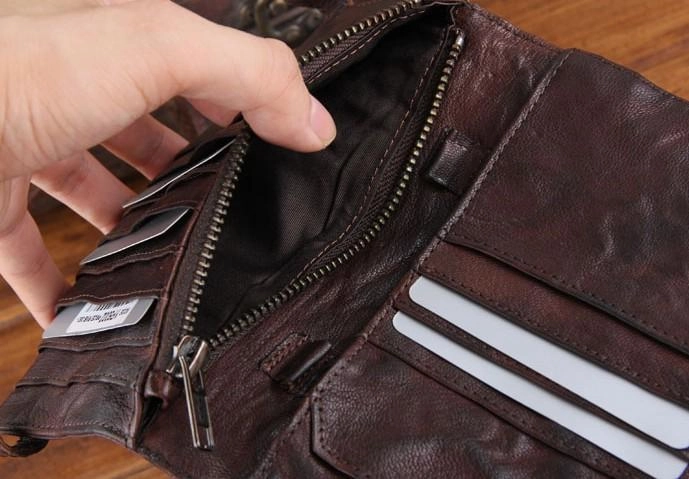 Handmade Leather Mens Cool Long Leather Wallet Bifold Clutch Wallet for Men